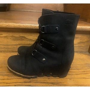 Sorel Joan of Artic Wedge Mid Waterproof Leather Boots size 9M black